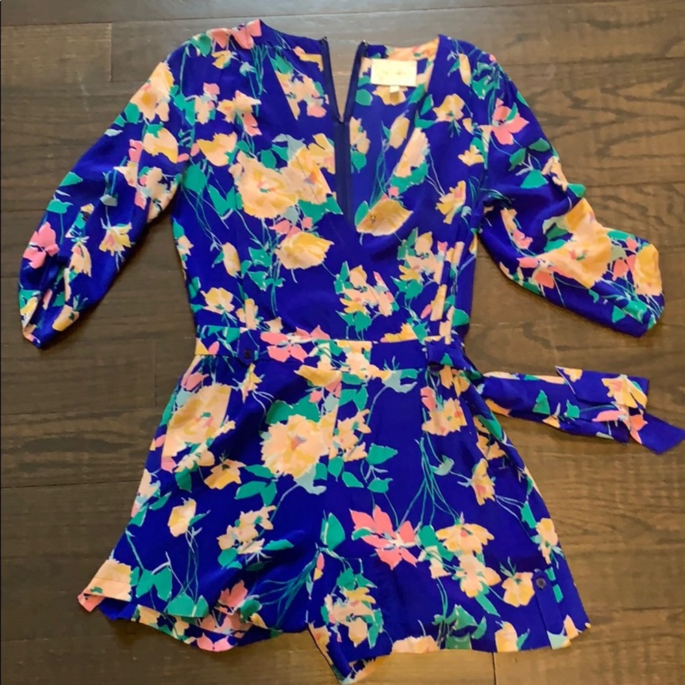 Yumi Kim Silk Blue Floral Romper